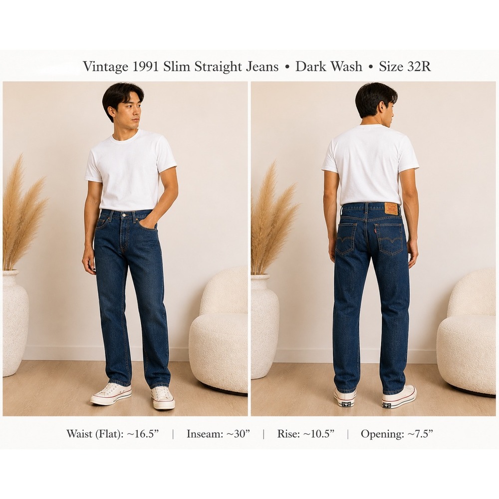 Vintage Genes 1891 Slim Straight Jeans Mens 30x32 Blue Cotton Denim Medium Wash